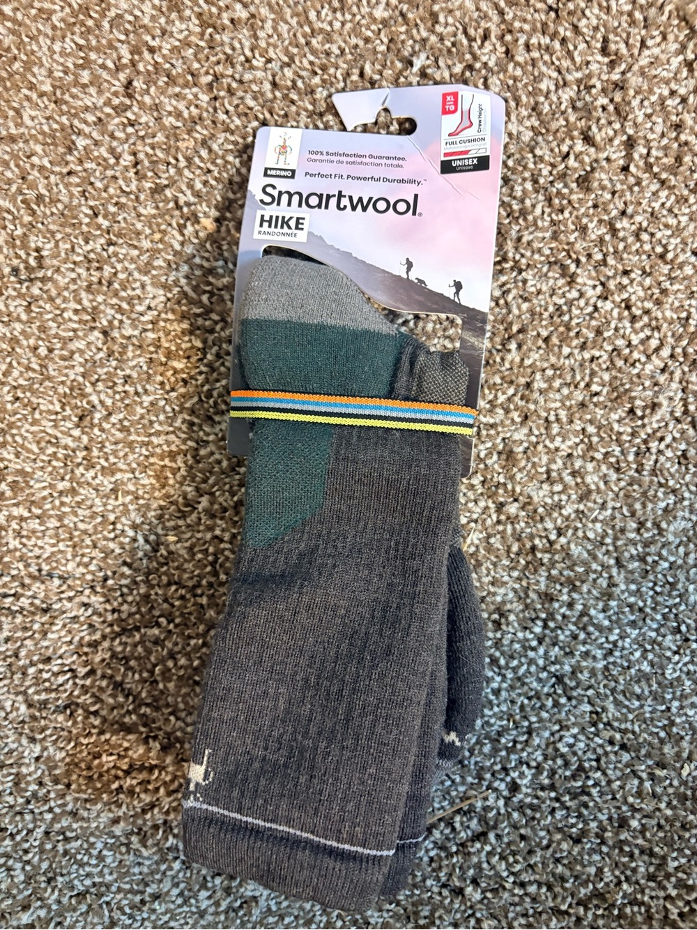 NWT Smartwool Men's Hike Socks - Gray with Green Accents XL